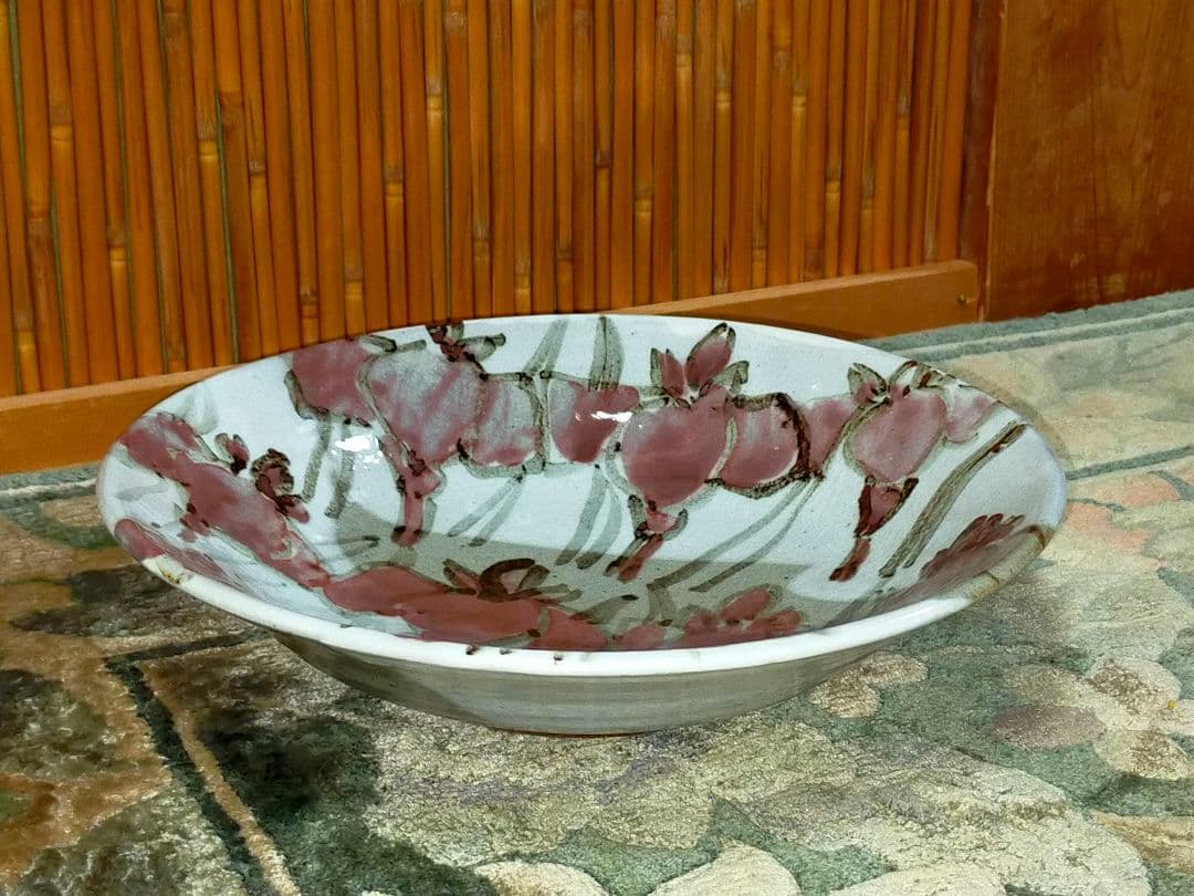 ♥未使用♥　神谷紀雄　♥鉄絵銅彩♥　あやめ文　鉢　共箱付き