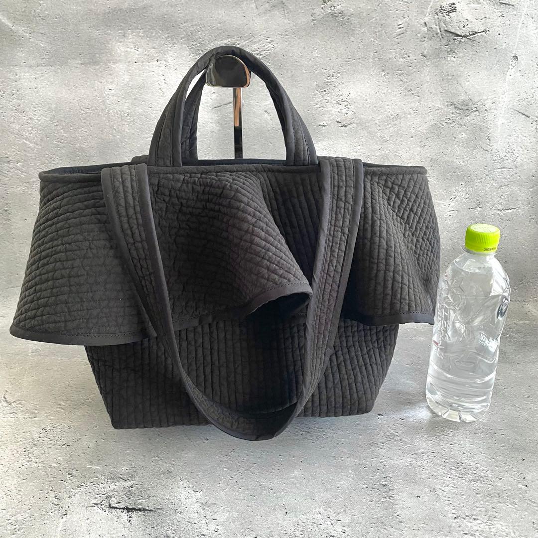 フレアフリル付きトートバッグ（L）　2way 　BK　ヌビバッグ　ハンドメイド
