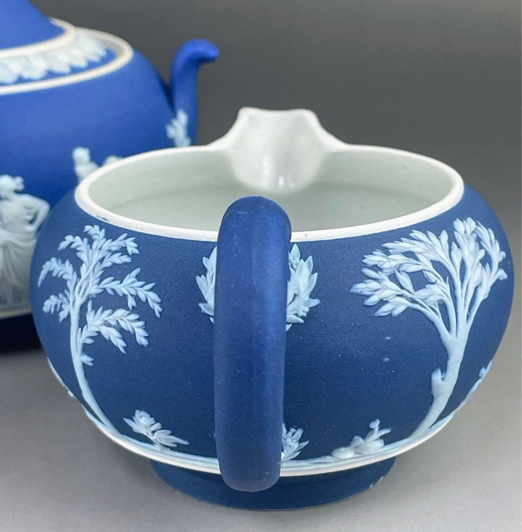 希少 アンティーク ウェッジウッド ジャスパーウェア シュガーボウル クリーマー