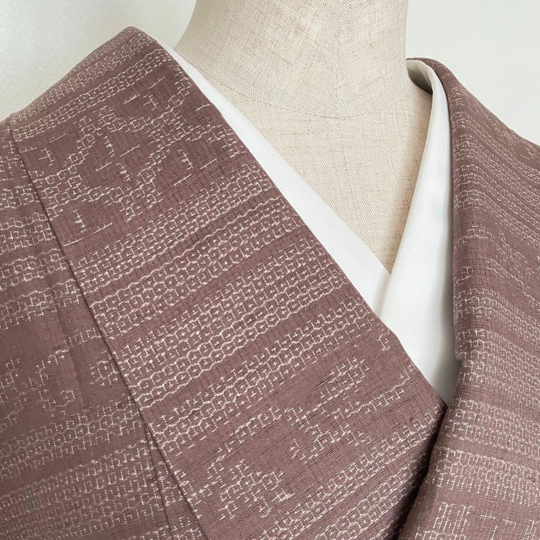 しつけ付き 本場結城紬 モカ茶 真綿亀甲絣正絹小紋着物