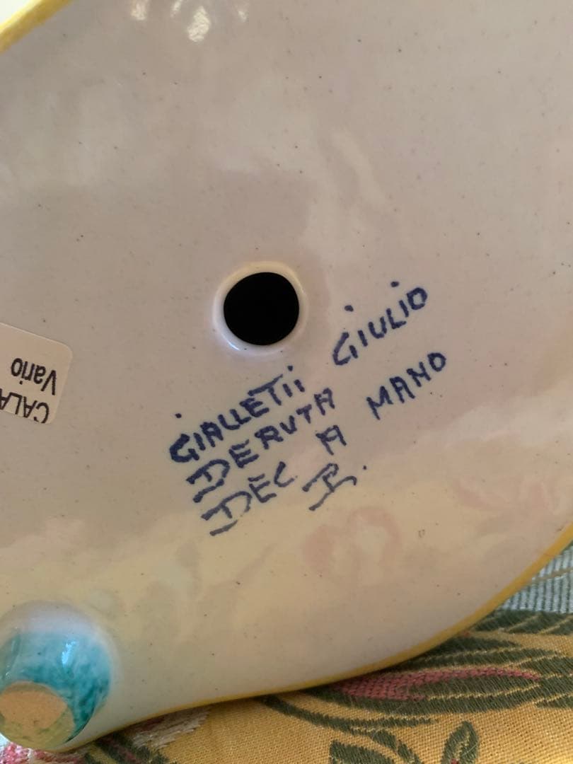 イタリア製　陶器置物　ビンテージのデルータ焼のインク壺！繊細で色が綺麗です！