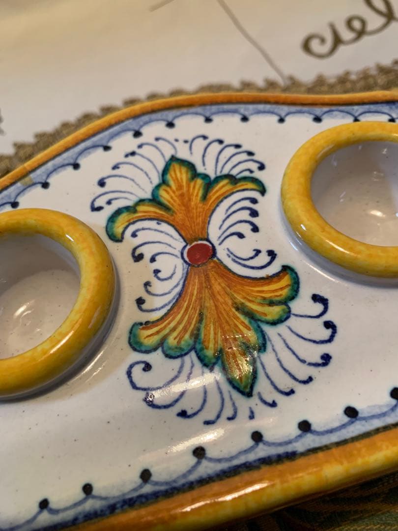 イタリア製　陶器置物　ビンテージのデルータ焼のインク壺！繊細で色が綺麗です！