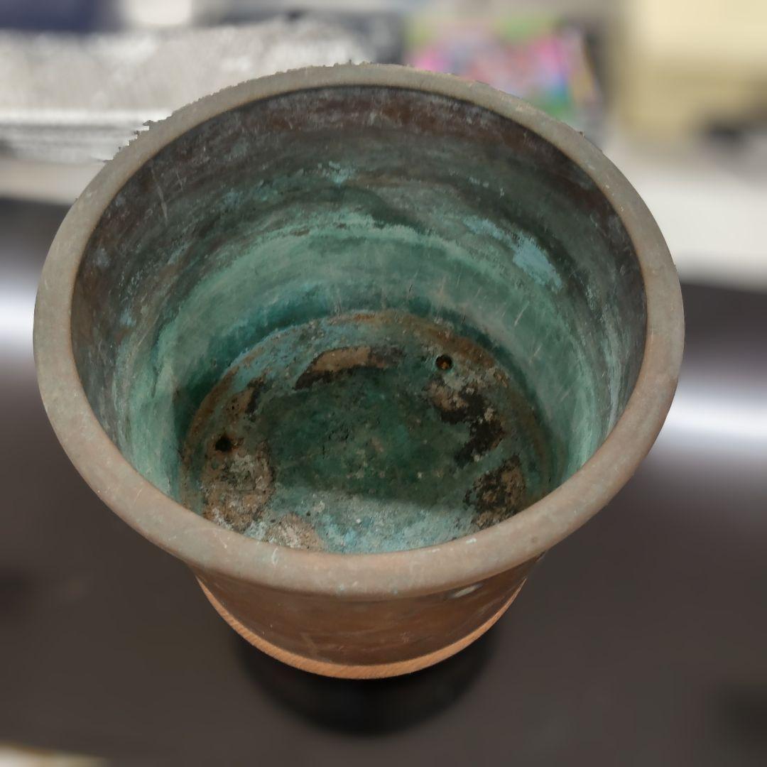 銅製火鉢 鶴と亀の彫刻模様