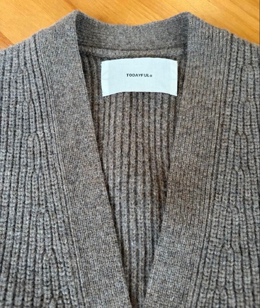 todayful Wool Ribknit Cardigan グレージュ