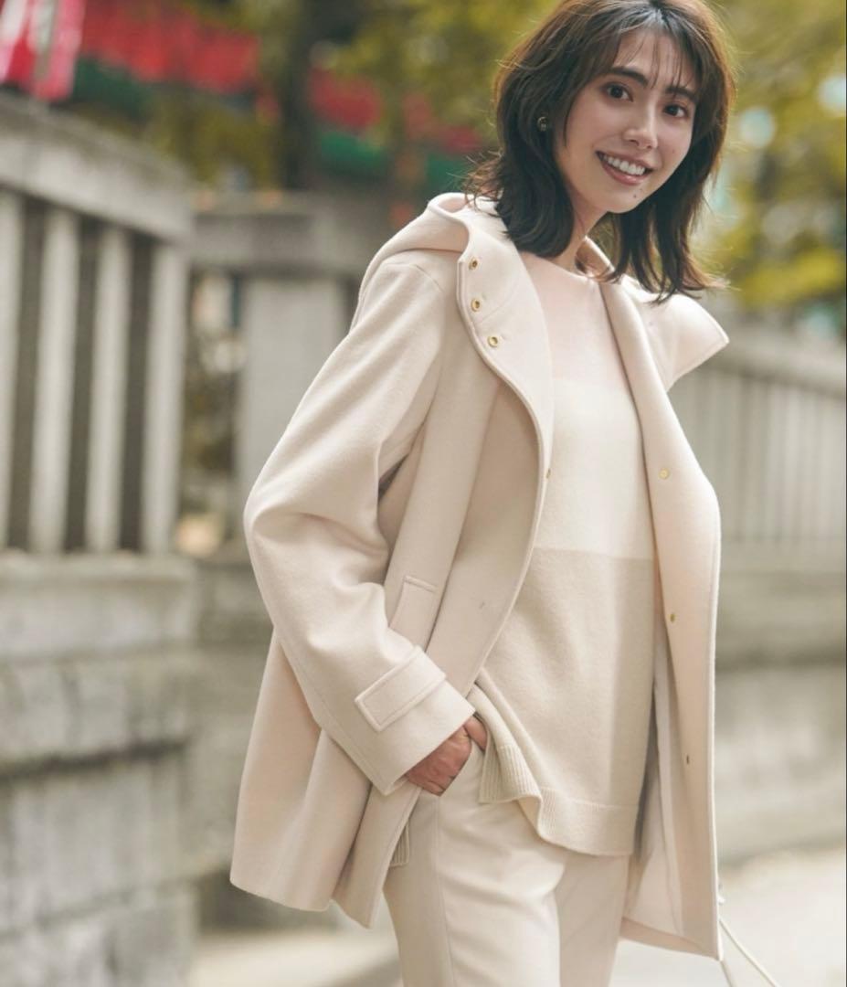 ま*ゃ様 近年 23区 ウールカシミヤ ビーバー フード付き ショートコート ベ