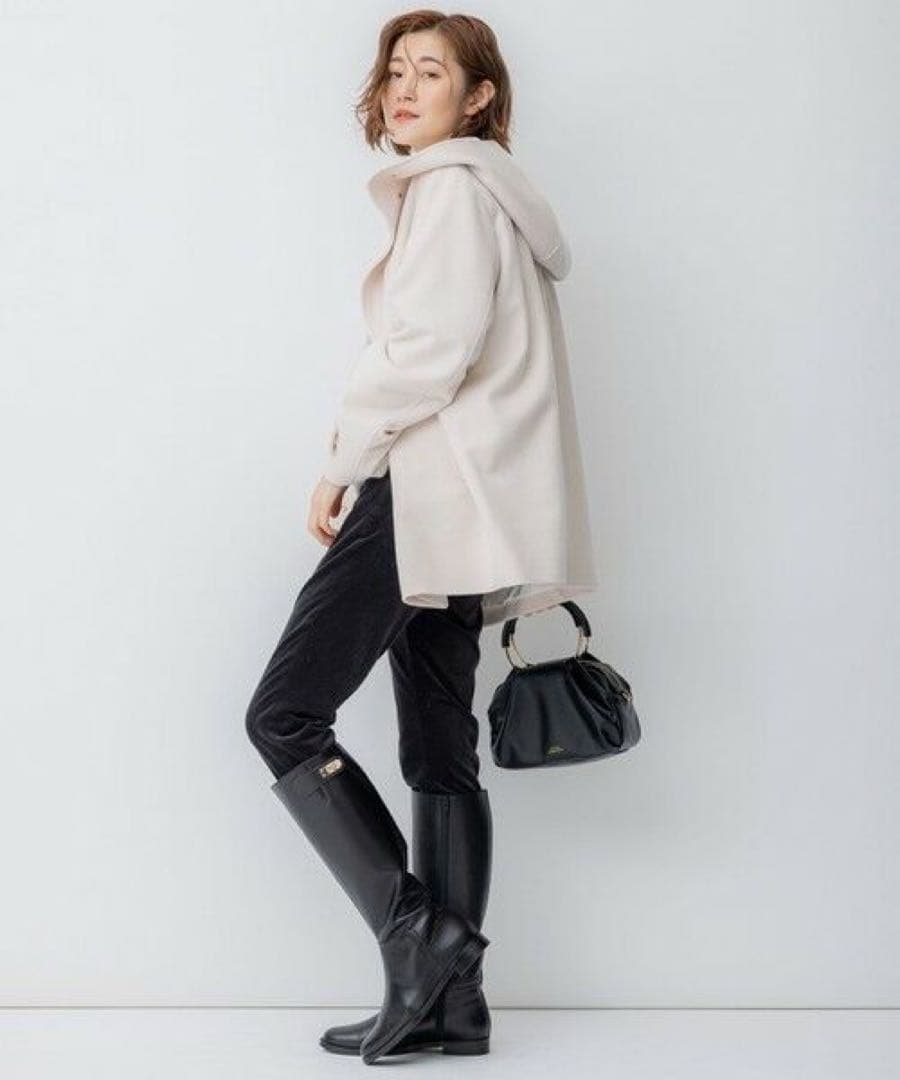 ま*ゃ様 近年 23区 ウールカシミヤ ビーバー フード付き ショートコート ベ