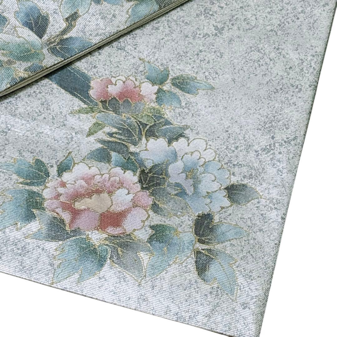 A 182袋帯 六通柄 箔　螺鈿 花草　美品 正絹 着物