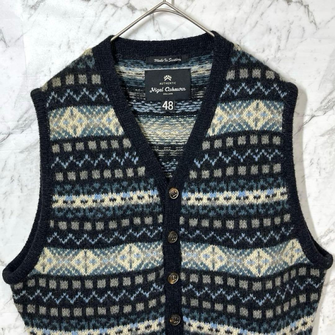 【美品】ナイジェルケーポン・ベスト・フェアアイル柄・ウール・スコットランド製・M