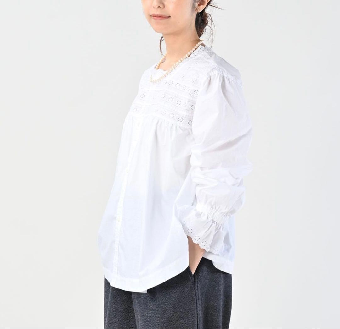 本日限定お値下げ　2025新品45R スーピマバチストのカットワークブラウス　白