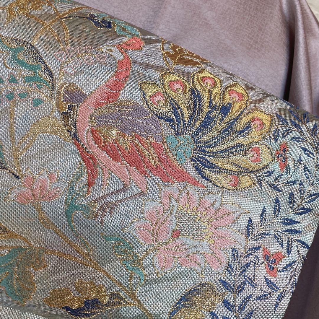 訪問着　フルセット　椿と萩　古書　手刺繍　金彩加工　綸子　ガード加工　L4