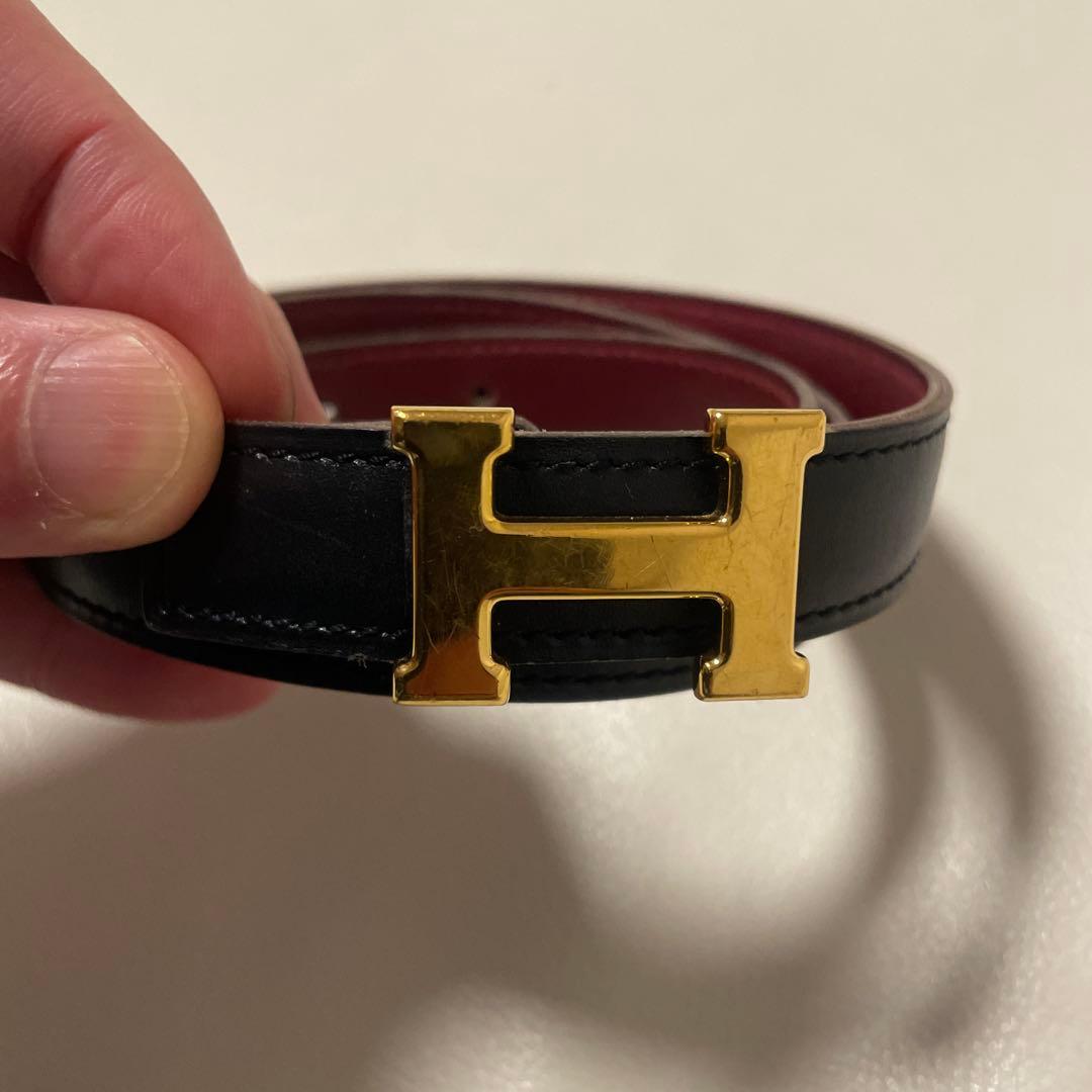 エルメス　H型バックル 黒レザーベルト