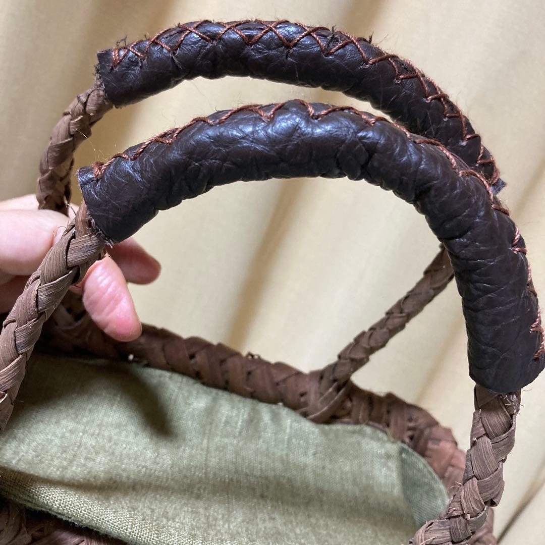 山葡萄カゴバッグ（国産） 持ち手革カバー付き　内布付き　 手作り