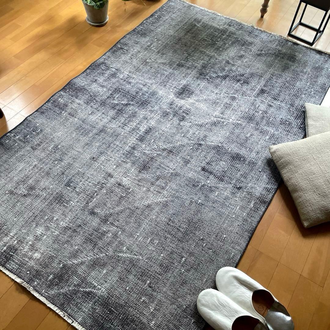105×172 ダークグレイ　オーバーダイ　ワンカラー　トルコヴィンテージラグ