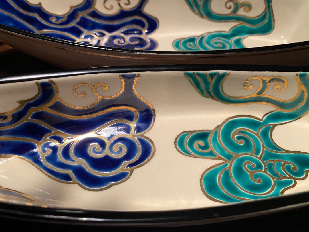 京焼向付　仁清流水舟形向付5客　新品未使用　京焼