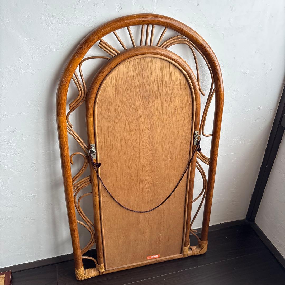 カザマ ラタン ウォールミラー 鏡 ヴィンテージ レトロ 籐 アンティーク