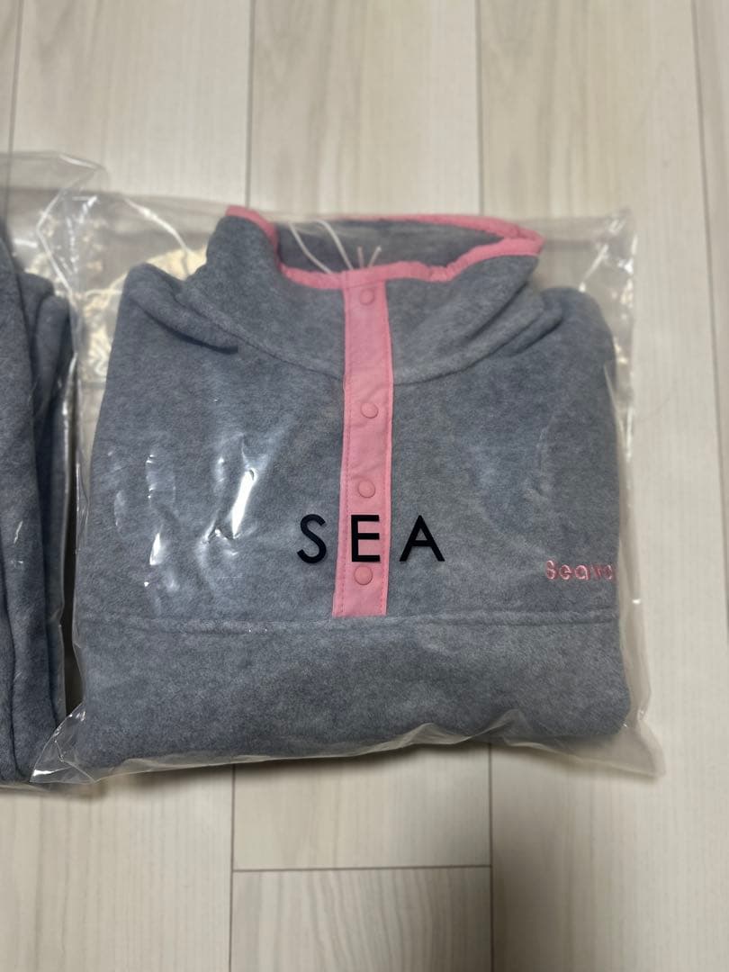SEA グレー・ピンク ハーフジップ フリース S