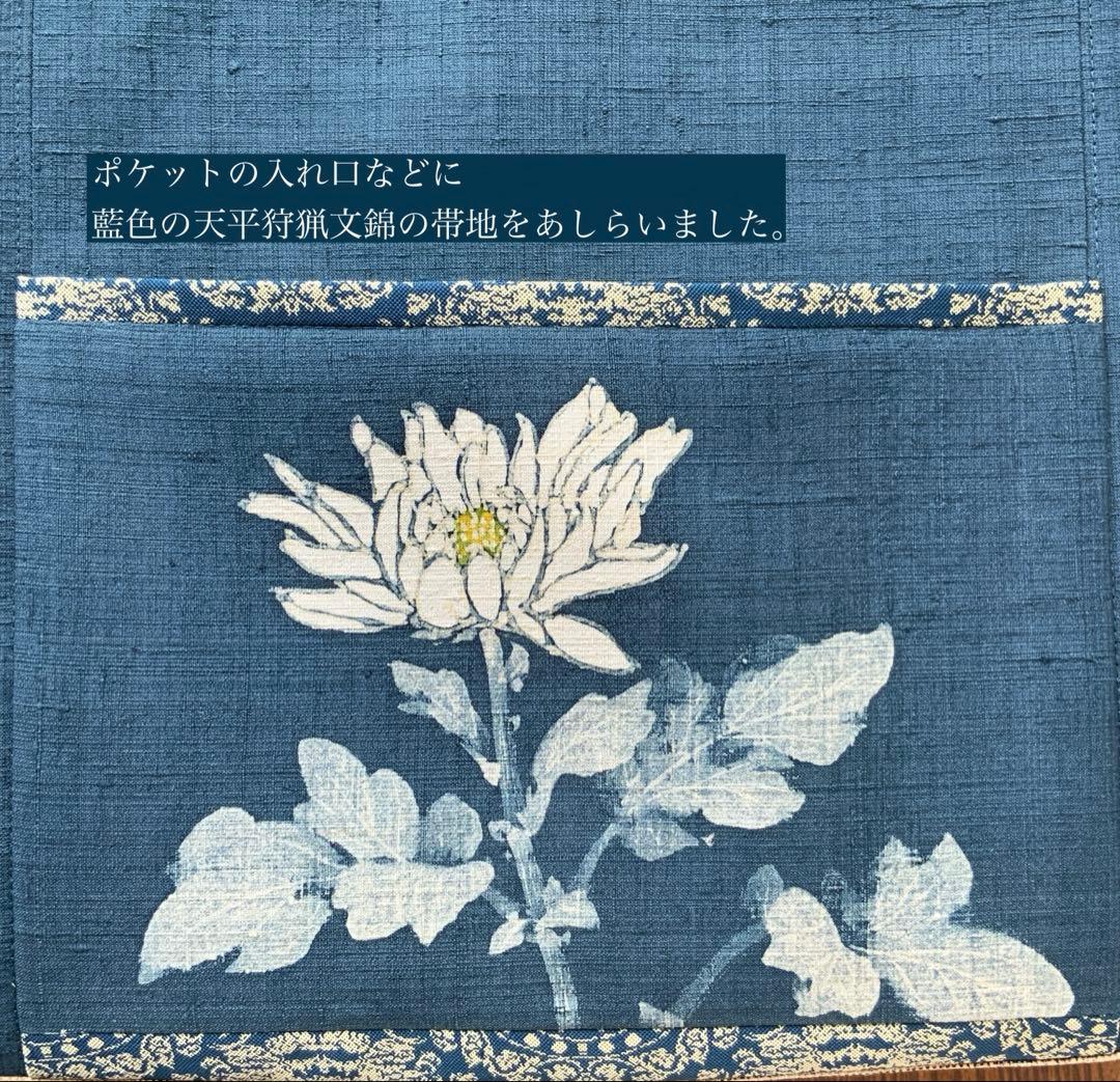 A4サイズ対応　紬帯　白菊の花　リメイク　江戸打紐ハンドルバッグ