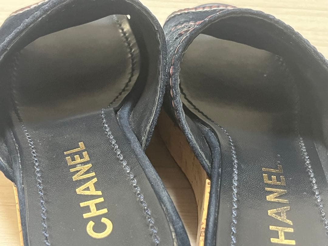 最終値下げ！CHANEL ネイビー スエード ミュール 35C