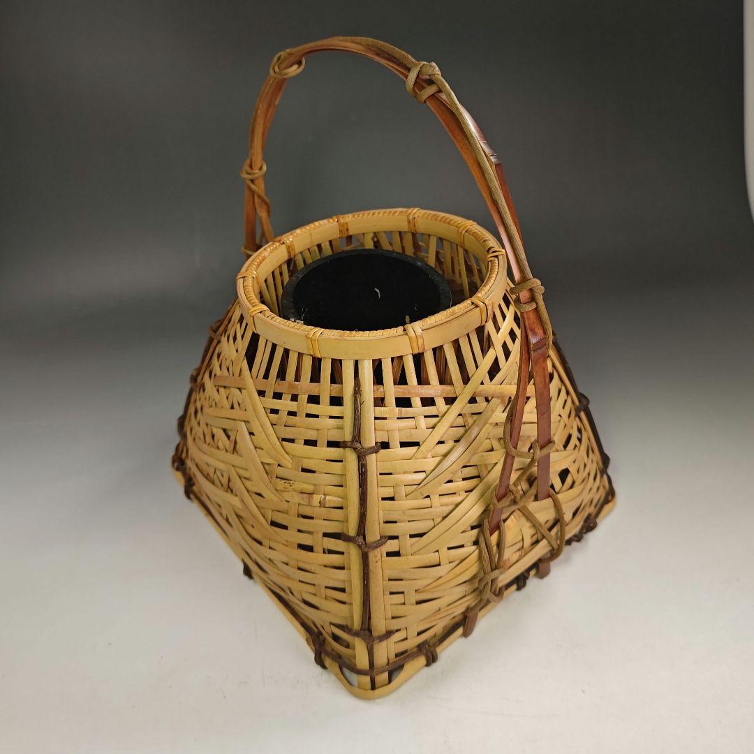 イ830 花籠『島田竹宝斎』『宗全篭　白竹花入　花器　紙共箱』茶道具