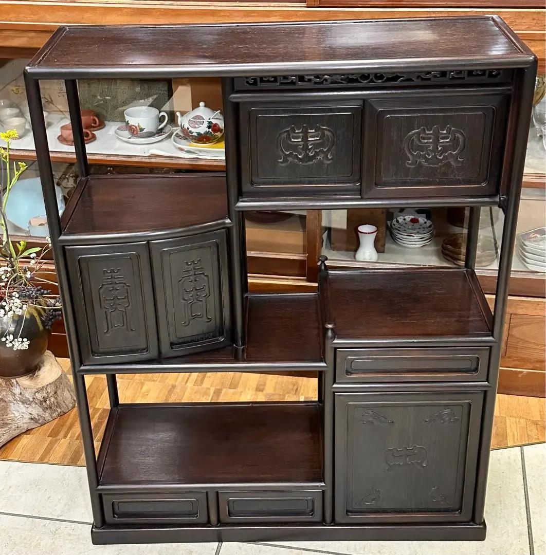 唐木 時代 飾り棚 骨董 アンティーク 紫檀 中国 飾棚 違い棚 茶棚 茶箪笥