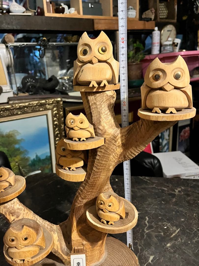 フクロウ木彫り、木彫りフクロウ、幸せを呼ぶふくろう、梟、7羽のふくろう木彫り