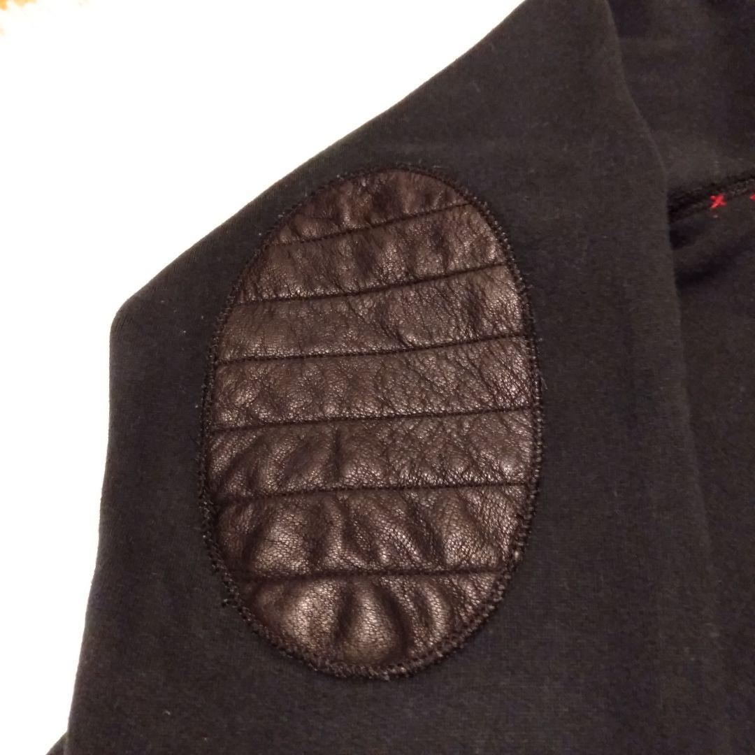 希少【ポロバイラルフローレン】ステッチ＆レザー装飾　黒 ショールカラースウェット