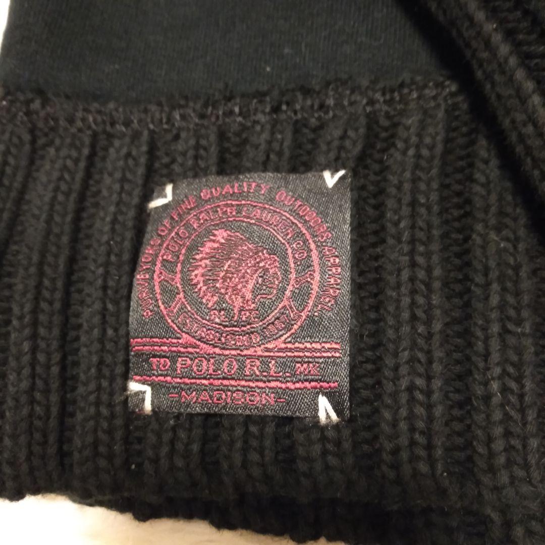 希少【ポロバイラルフローレン】ステッチ＆レザー装飾　黒 ショールカラースウェット