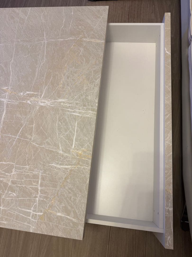 【超美品】 LOWYA センターテーブル 大理石柄 ストーン調ホワイト 引出し付