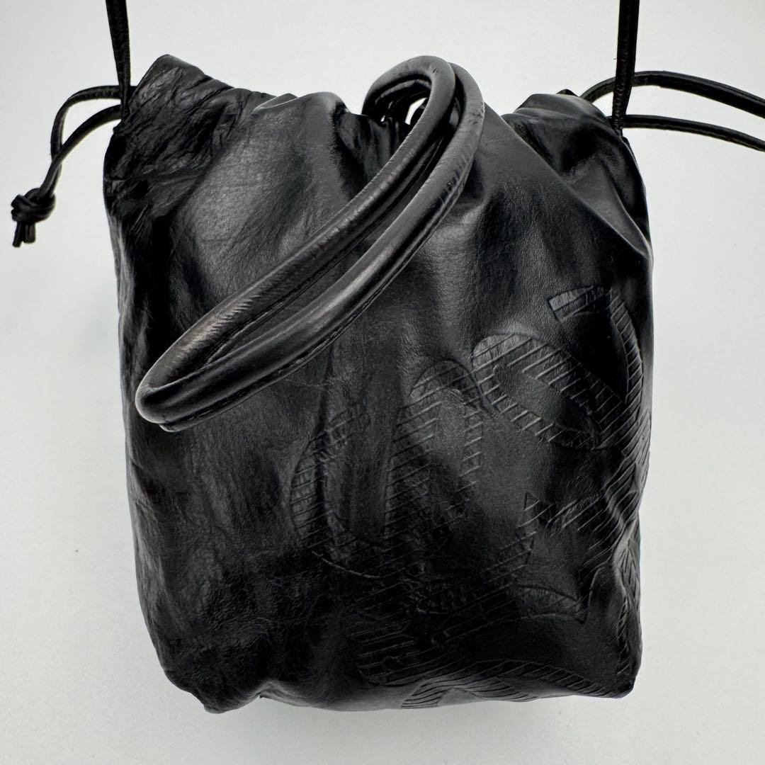 ロエベ アナグラム ナッパレザー 巾着型ショルダーバッグ 斜めがけ ブラック