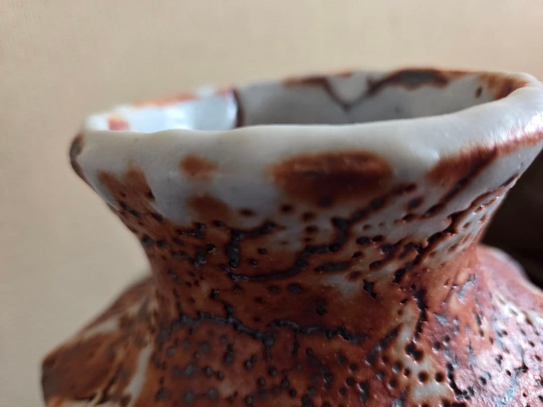 竹林窯 小林武春 志野焼 花入 赤志野 共箱 栞 花瓶