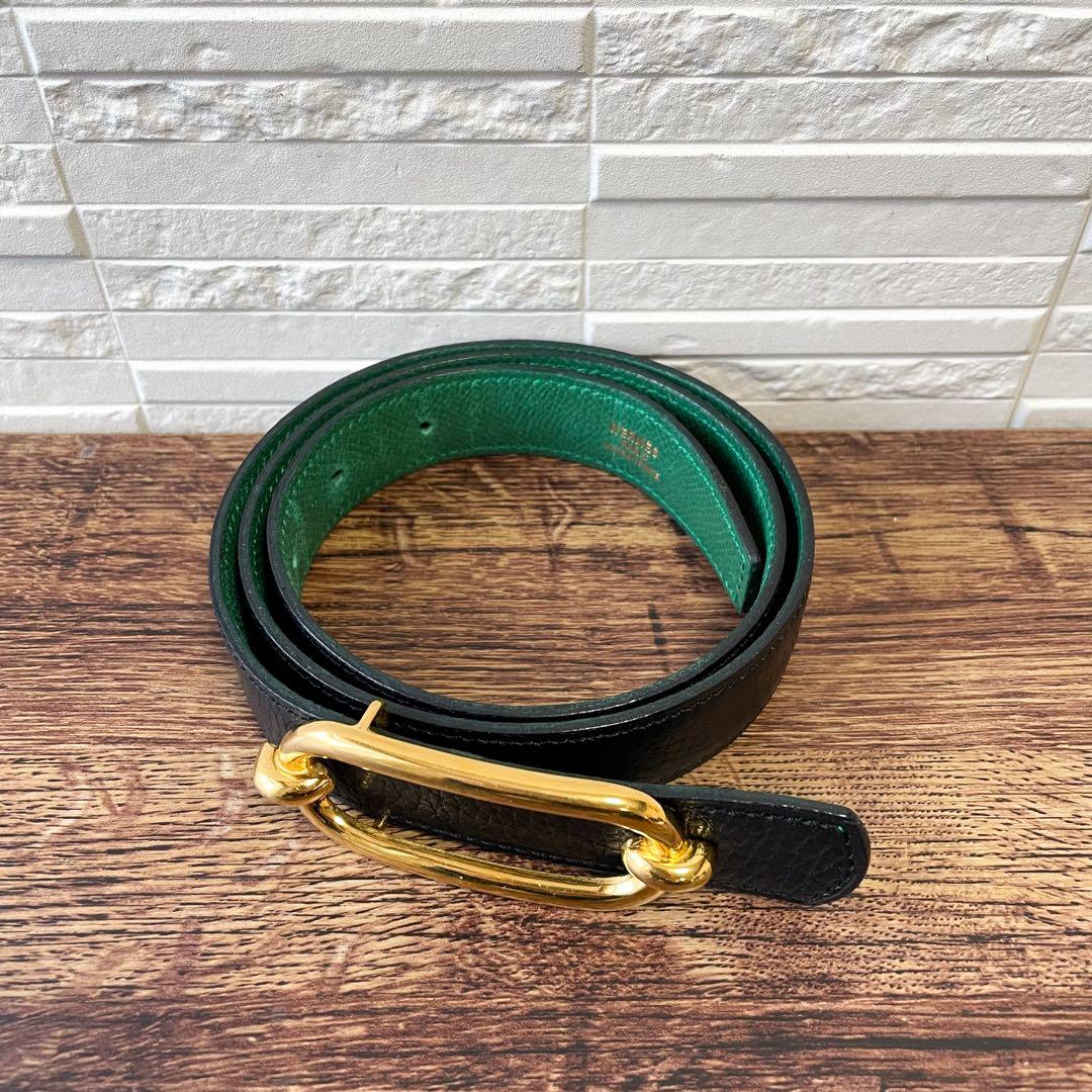 良品 エルメス レザー シェーヌ ダンクル ゴールド 金具 バックル ベルト.