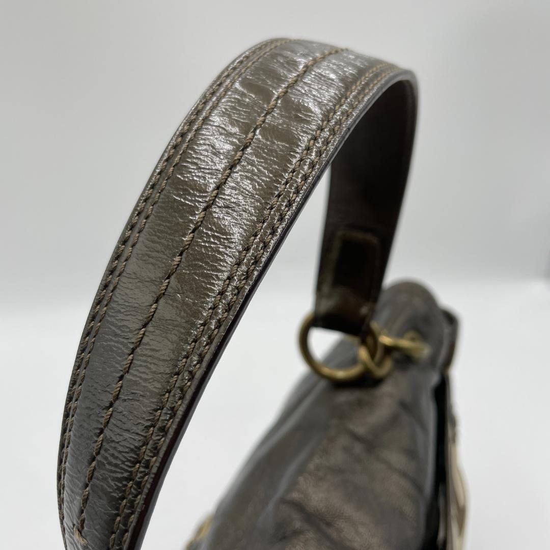 良品 COACH ショルダーバッグ キャンバス レザー ブラウン シグネチャー