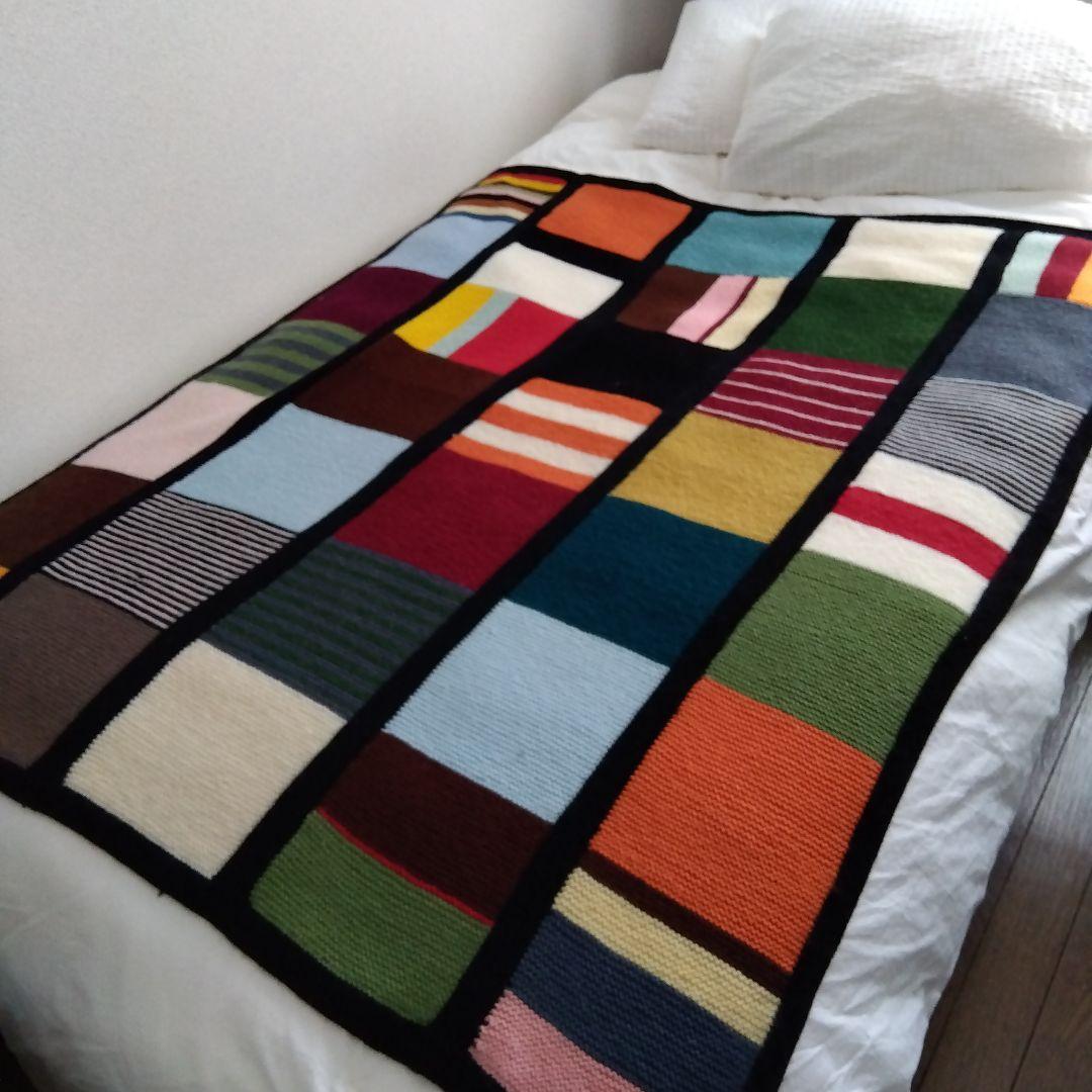 モチーフ編みブランケット　マルチカバー　棒針編み