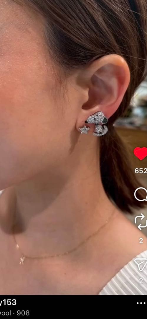 【S】KAJA BIJOUX スヌーピー ペンダント&片耳ピアス ダイヤ