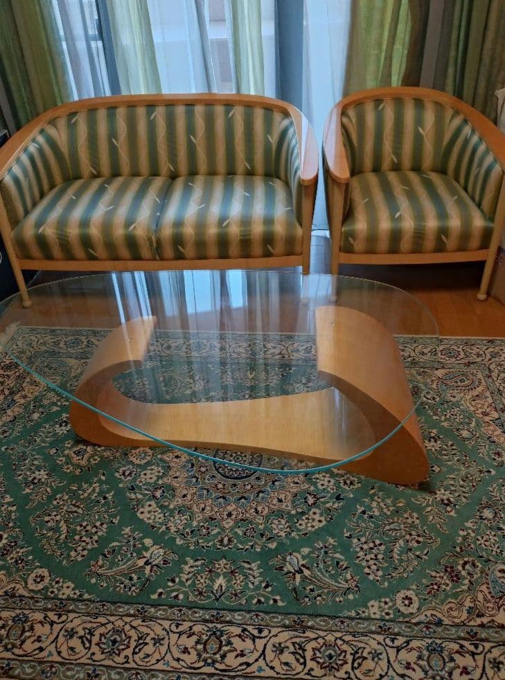 松創 ソファーテーブル センターテーブル ローテーブル ガラス シカモアメープル