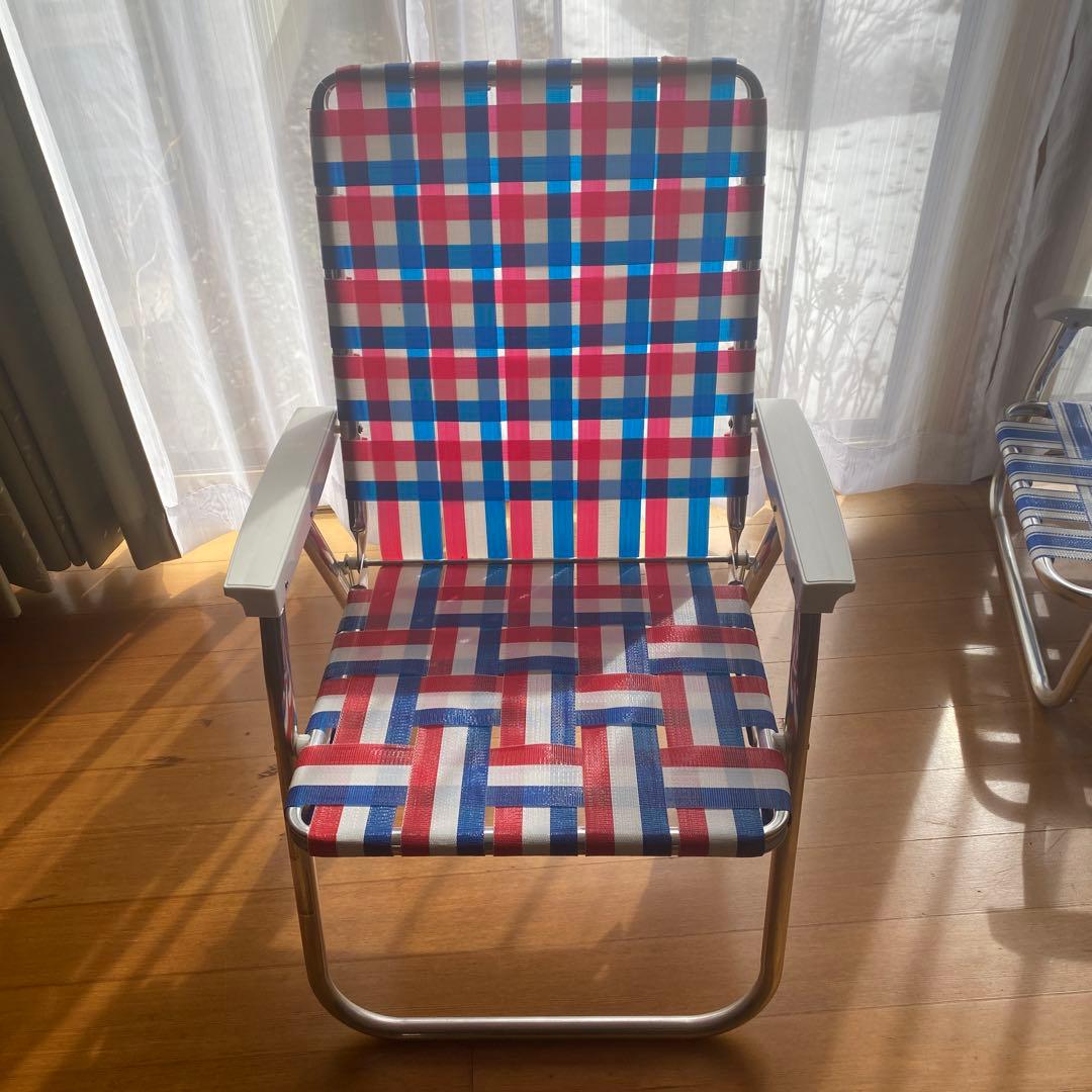 アウトドアチェア 赤・青・白 チェック柄