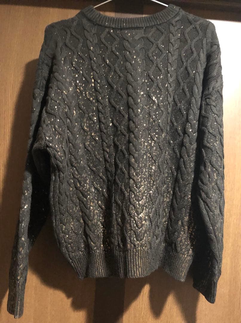 CLEL 箔プリントケーブルクルーネックニット ブラウン S