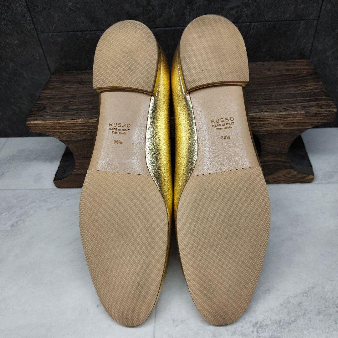 美品 フランチェスコルッソ ゴールドフラットシューズ 36.5