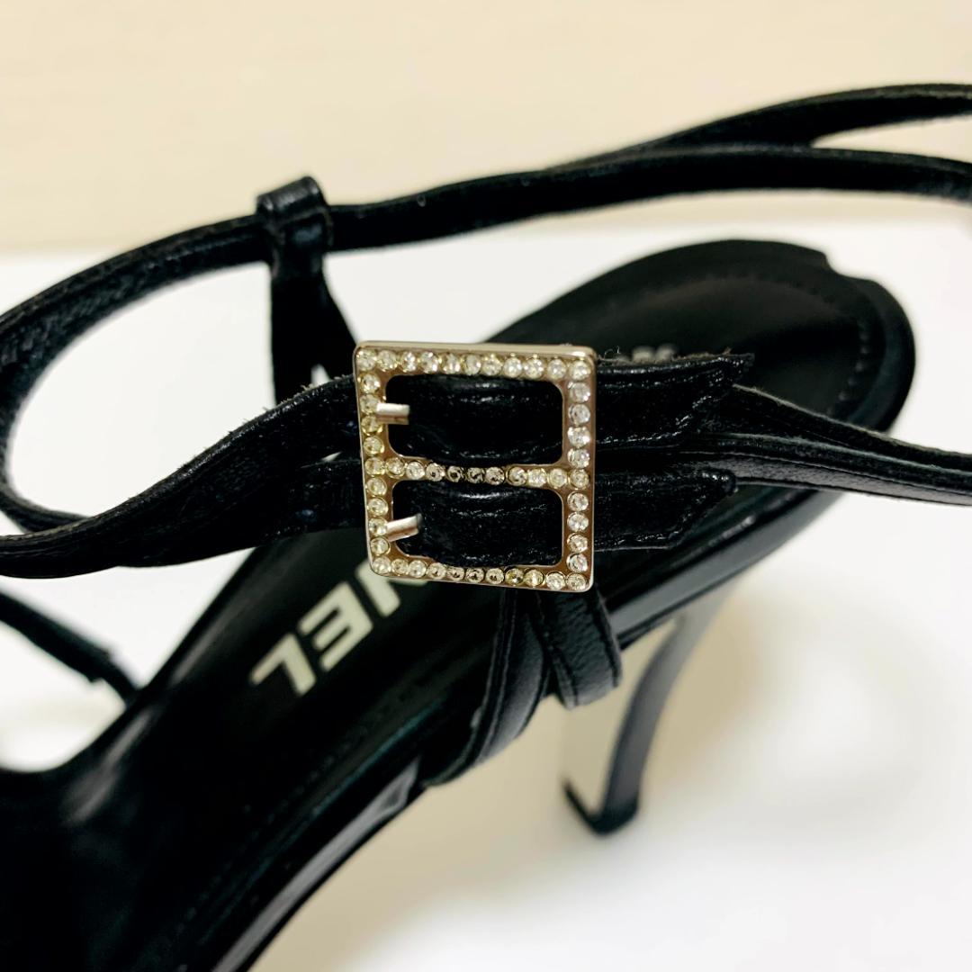 シャネル 黒 ストラップ　サンダル ヒール イタリア製　CHANEL