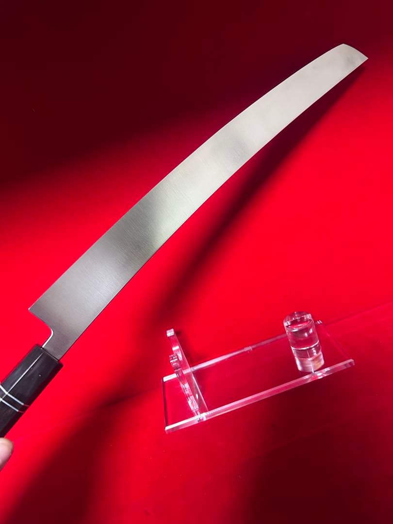 包丁　マグロ包丁　先丸型　尺三　鬼反り　鏡面仕上げ　切味抜群　箱付　未使用品