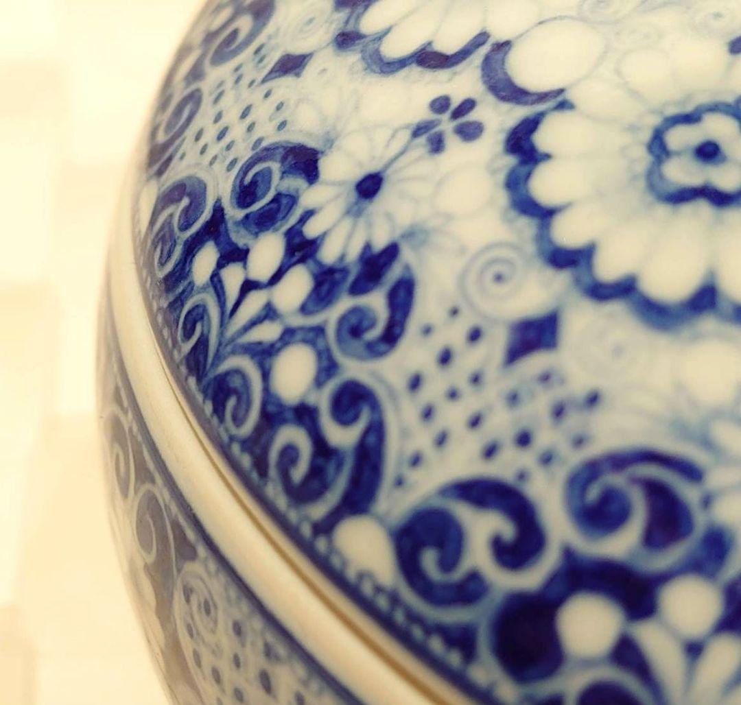 橋本よしこ　蓋物　染付