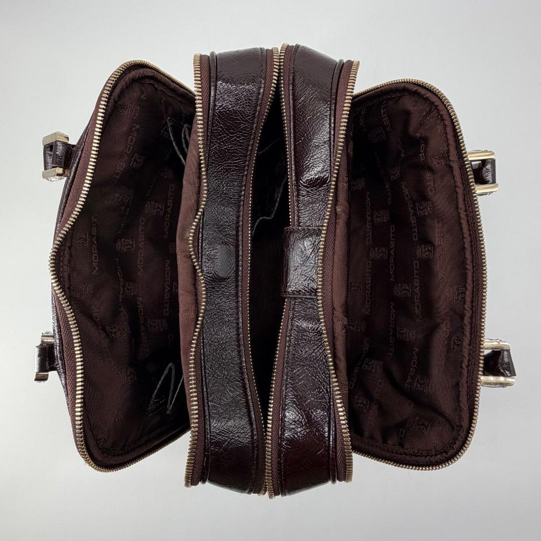 17669✨モラビト ビジュー パテントレザー ハンドバッグ ミニボストンバッグ