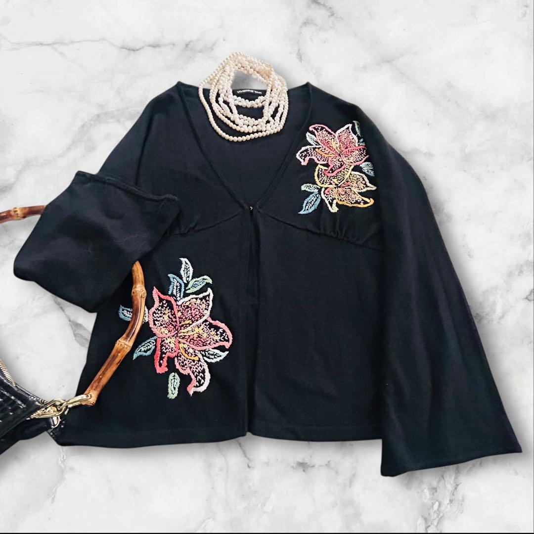 VIVIENNE TAM ✨ブラック カーディガン コットンシルクフラワー刺繍