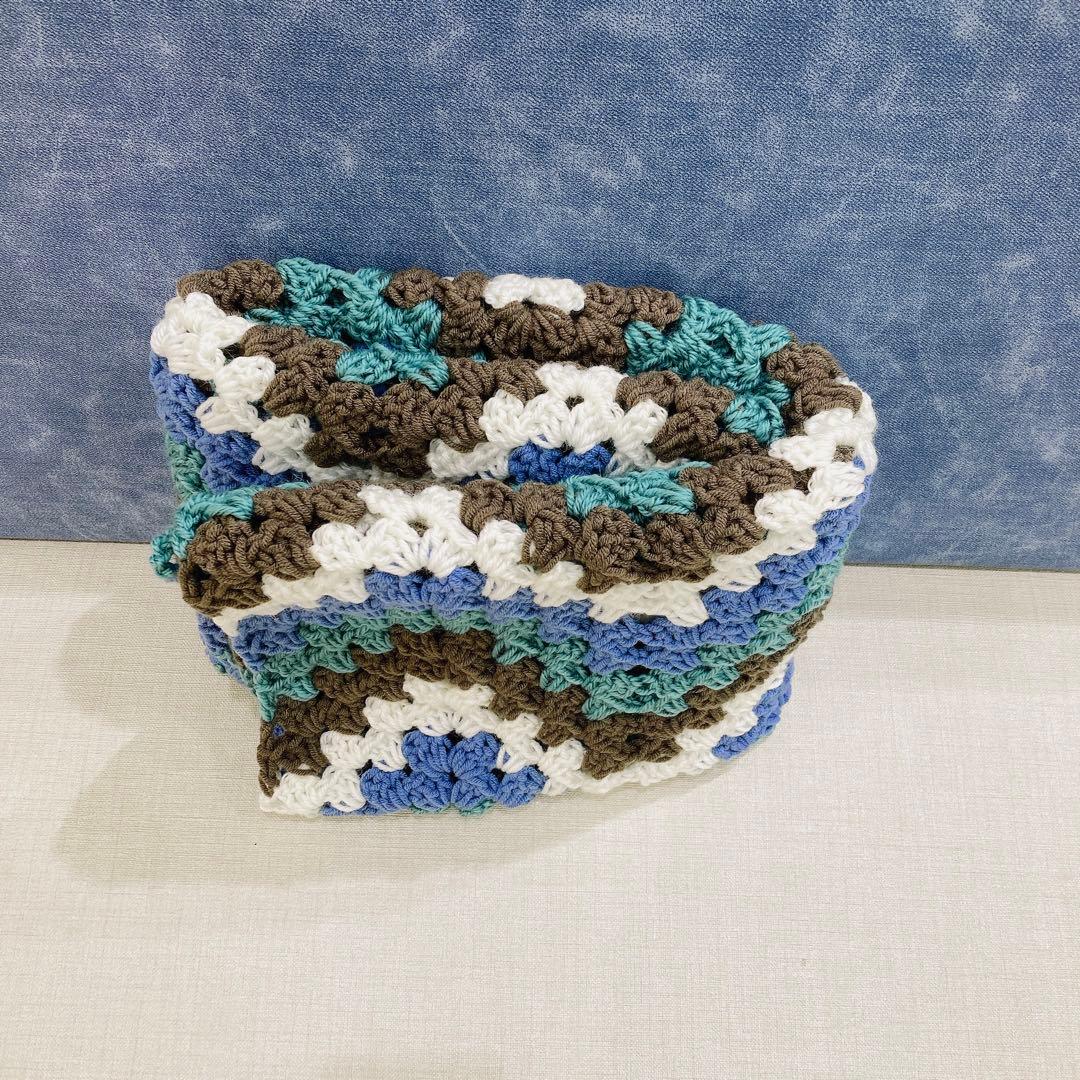 ブランケット　手編み　配色　4カラー　アースカラー　ギザギザ　シェブロン　波模様