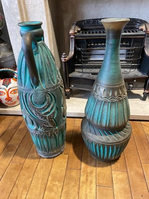 青緑色の陶器製花瓶セット