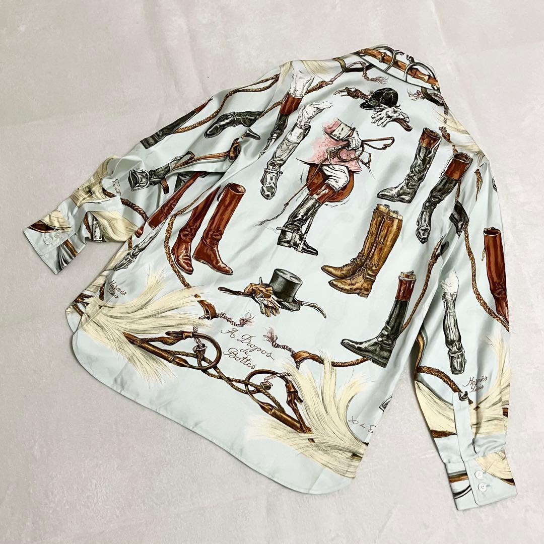 ★美品★エルメス　シルクシャツ　シルクブラウス　40 ブーツ柄 馬具柄