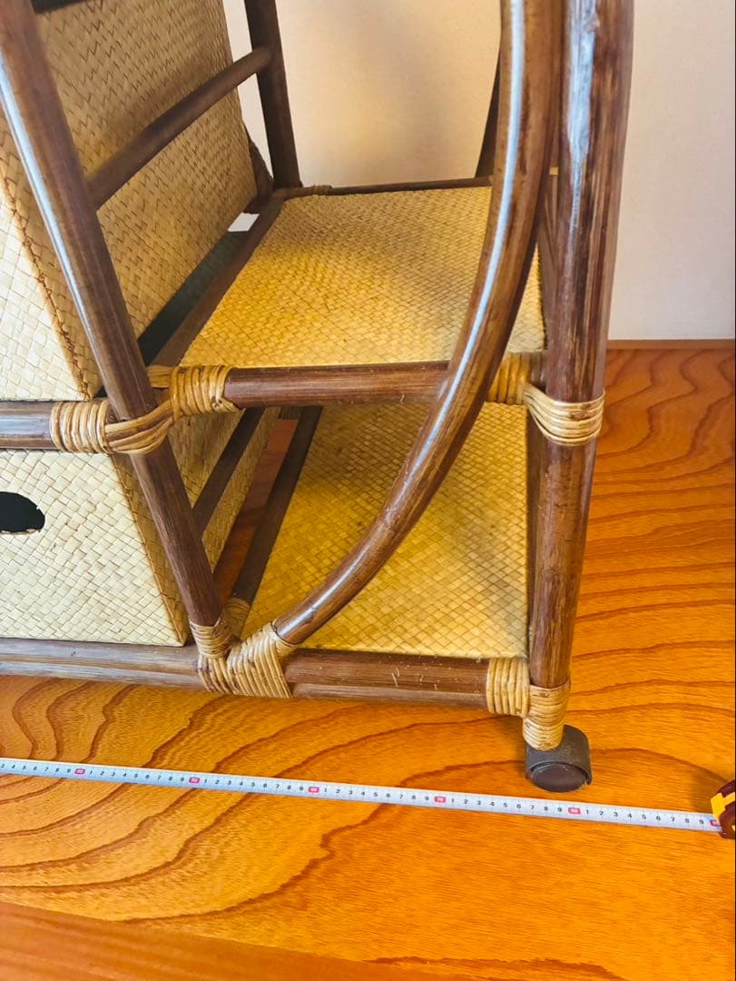 民藝家具 ラタン 陳列棚 飾り棚 チェスト ラック 籐製 木製 押入れ 収納