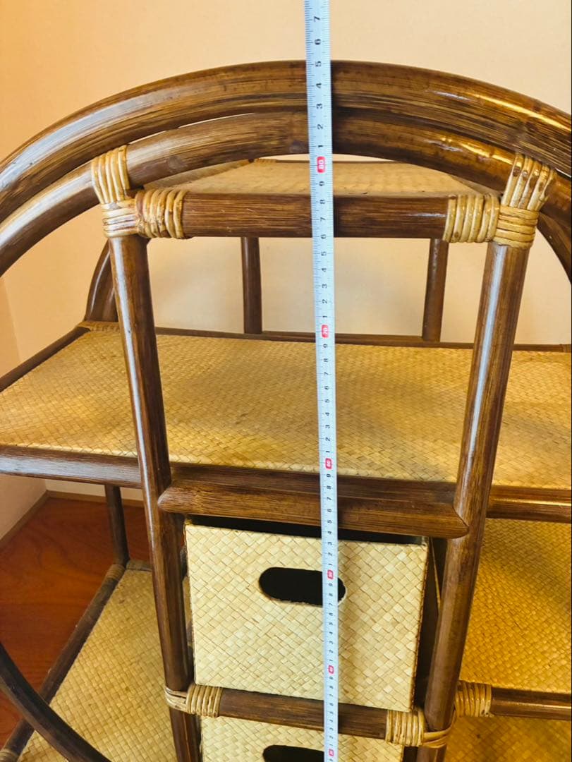 民藝家具 ラタン 陳列棚 飾り棚 チェスト ラック 籐製 木製 押入れ 収納