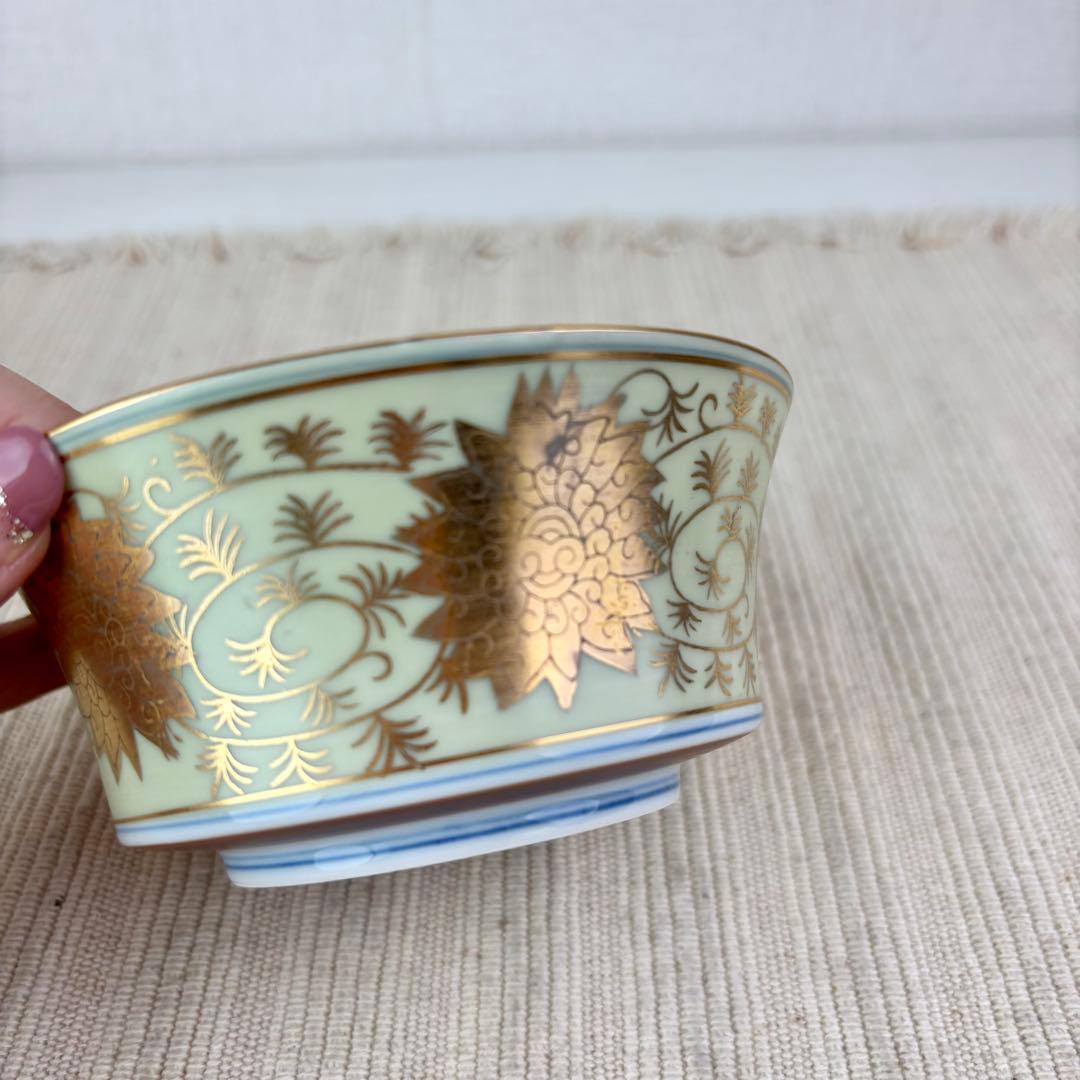 【新品未使用】九谷焼 洋山 向付 小鉢 中鉢 金彩 染付 5客 5点 セット 揃