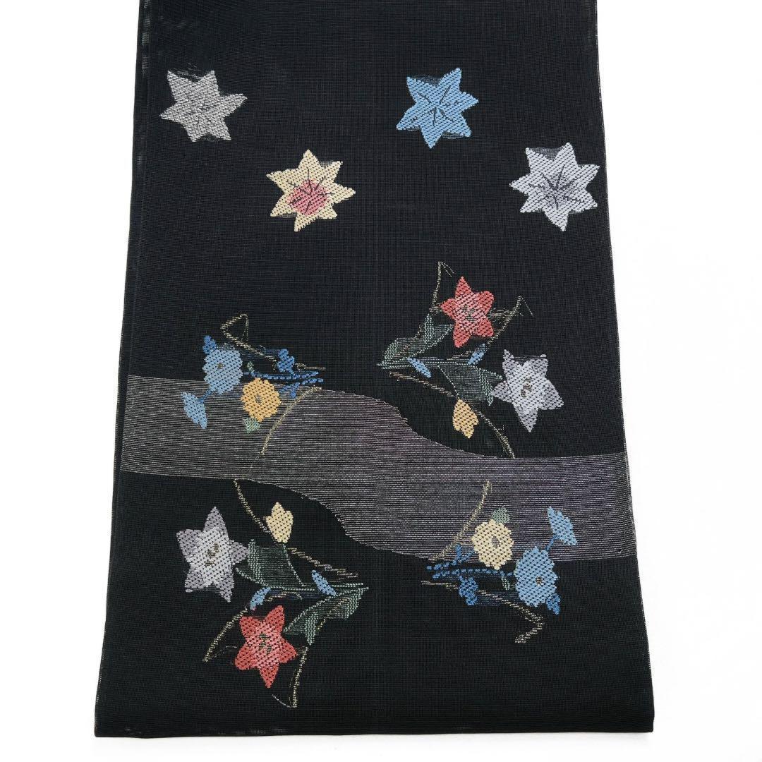 袋帯　夏用　絽刺し　紗　菊　桔梗　楓　着物　054w d